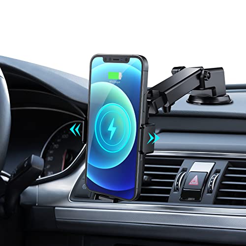 Qi 15W Cargador Inalámbrico Coche,Wireless Car Charger Soporte con Bloqueo Automático Rápida Salida de Aire para iPhone 13/12 Pro MAX Mini 11/XS MAX/XR/8/7,Galaxy S20/S10/P20 Note 9/S9 y Otros