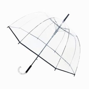 SMATI Paris – Paraguas burbuja grande transparente para señora con borde negro – Transparente; Cortaviento; Apertura automática; Mango estilo cristal; Diseño francés; Paraguas en forma de cúpula