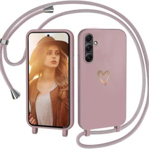 CaseLover Funda con Cuerda para Samsung Galaxy A17 4G/A17 5G Carcasa Suave Silicona Líquida Case con Ajustable Collar Correa de Cuello Cordón Anti-Choque Funda Colgante para Samsung A17, Rosado