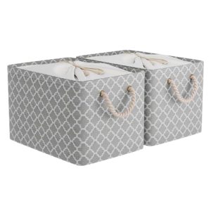 OUTBROS 2 PCS Cesta de almacenamiento grande, 38 x 28 x 26 cm Caja de Almacenaje plegable de tela con asas de transporte y cubierta de cordón para toallas, ropa, Linterna