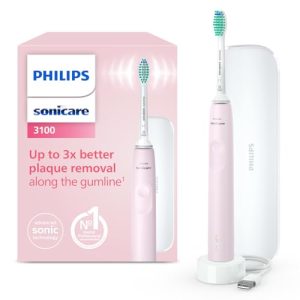Philips Sonicare 3100, cepillo dental eléctrico, sónico, sensor de presión y temporizador, estuche de viaje, rosa chicle, modelo HX3673/11, Rosa