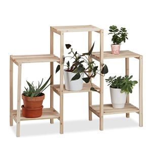 Relaxdays Soporte Plantas Original, Madera, Natural, 70 x 89 x 27 cm