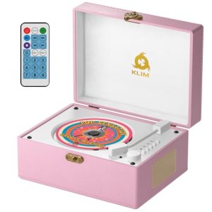 KLIM Retro CD Player – Reproductor CD portátil con Altavoces, Receptor Bluetooth, AUX, USB, batería Recargable, diseño Retro, Mini Cadena compacta con Mando a Distancia para casa y música – Rosa