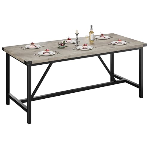 Garvee Juego de Mesa Comedor,Mesa Cocina de Hierro y Madera con Tablero de MDF y PB, Ideal para Familia, Uso en Salón y Cocina, Tamaño 180×75×75 cm, Color Gris