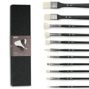 ARTIFY Juego de Pinceles Pintura Acrilica y Óleo, 11 Piezas Premium Pinceles Profesionales para Acuarela, Modelo, Miniatura, Gouache, Pinceles de Cerdas de Cerdo con Estuche