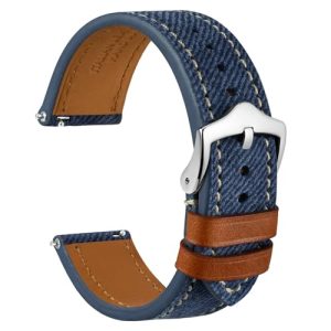 WOCCI 22mm Correa Reloj, Cuero Italiana, Motivo Mezclilla, Hebilla Plateada (Azul Mezclilla)