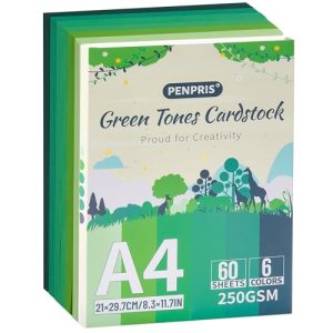 Cartulina de tonos verdes, 60 hojas, 6 colores, cartulina verde, tamaño A4, papel de 250 g/m², cartulina pesada para impresora, fabricación de tarjetas, manualidades, álbumes de recortes, PAC06MX3