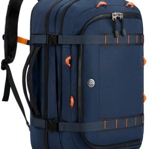 Tolaccea Mochila de Viaje Expandible 40L-45L, Mochila de Cabina Apta para Equipaje de Mano TSA, Mochila para Portátil de 17,3″, Mochila Viaje para Hombres y Mujeres Apto para Viajes, Azul marino
