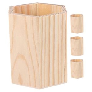 Amosfun PortaláPices De Madera En Blanco 4 Piezas Soporte De Escritorio Para LáPices Y Brochas De Maquillaje Contenedor Pintable Para Hogar Oficina 3.94X3.94X3.94 Pulgadas