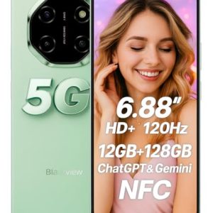 Blackview Shark 6 5G Teléfono Inteligente con IA, 12GB+128GB, Pantalla 6.88″ HD+ 120Hz, 3 Asistentes IA Integrados, Cámara 16MP+8MP, Dual 5G Dual SIM, Android 15 Smartphone Móvil Libre, NFC, Verde