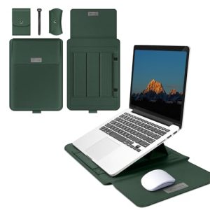 MokaZii 3-1 Funda para Portátil 13-14″, Funda Protectora Soporte Ratón Alfombrilla para MacBook Air/Pro M5/M4 Pro/M4 Max/M4/M3/M2/M1, Resistente PU Funda Cuero Portátil – Verde
