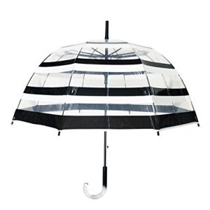 SMATI Paris – Paraguas burbuja de señora transparente con rayas contemporáneas en blanco y negro – Transparente; Cortaviento; Apertura automática; Mango estilo cristal; Diseño francés