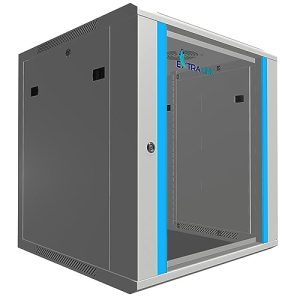 Extralink Armario Rack de 19″ 12U – Armario de Red de 600mm, para Montaje en Pared o Suelo, hasta 60 kg, Puerta de Cristal Templado, Apertura de 180° Gris – para Red doméstica y Equipos informáticos