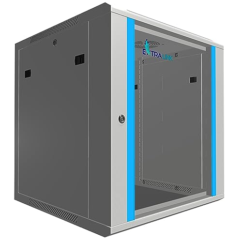 Extralink Armario Rack de 19" 12U - Armario de Red de 600mm, para Montaje en Pared o Suelo, hasta 60 kg, Puerta de Cristal Templado, Apertura de 180° Gris - para Red doméstica y Equipos informáticos