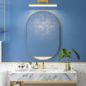 Elemango Espejo de pared ovalado dorado para el baño, 50x75cm Espejo ovalado de pared decorativo para entrada, espejo de tocador para sobre el lavabo, entrada, salón, pasillo, dormitorio (dorado)