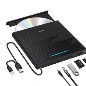NOLYTH Reproductor de CD y DVD usb 3.0/usb-c para laptop, Mac, PC, Windows 11/10, MacBook Air/Pro con puertos SD/TF/Audio, lectura de alta velocidad, Plug & Play
