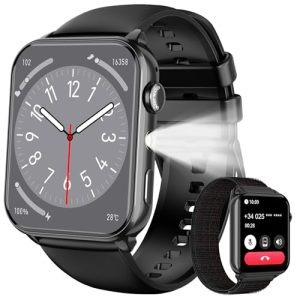 Reloj Inteligente Hombre Mujer, Smartwatch Hombre con Linterna, 1.91″ Smartwatch con Llamada Bluetooth, 100+ Modos Deportivos, 2 Correas, Pulsómetro, IP68 Impermeable Reloj Deporte para Android iOS