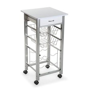Versa Leicester Carro de Cocina con Ruedas, cajones y botellero, Verdulero con despensa y organizadores, Almacenaje de Cocina, Medidas (Al x L x An) 82 x 40 x 40 cm, Madera y Metal, Color Blanco