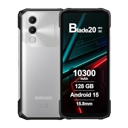 DOOGEE Blade20 Móvil Resistente Android 15, 10300mAh, 20GB RAM+128GB ROM, Pantalla 6.6" HD+ 90Hz IPS, 16MP AI Camara, Octa Core, Triple Slot, NFC, Telefonos Movil Rugerizado Libres, 2025, Plata