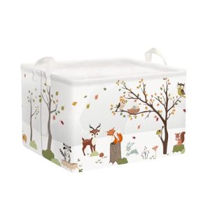 Clastyle Cajas de Almacenaje Blanco Animales selváticos Ciervo Zorro Pájaro Ardilla Conejo Árbol Cesta para Guardar Ropa Juguetes Libro Rectangular para Habitación Infantil, 21L