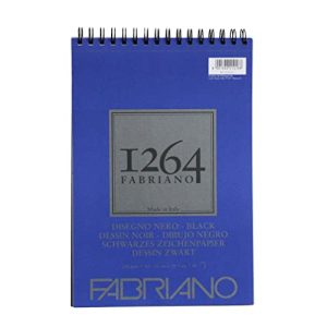 Honsell 19100651 Fabriano Disegno Nero – Bloc de dibujo con espiral (1264, 200 g/m², DIN A4, 40 hojas de papel satinado negro de grano medio, sin ácidos, para todas las técnicas de secado)