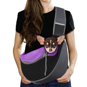 Pawaboo Bolso para Perro, Bolsa de Malla Transpirable para Cachorro de Gato, con Correa Ajustable y Bolsillo, Crossbody Bolso para Perros para Viajes al Aire Libre, M, Púrpura Profundo