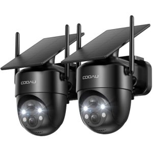 COOAU Camara Vigilancia WiFi Exterior Solar,con Panel Solar sin Cables，360°PTZ Camara de Seguridad para Domicilio，Visión Nocturna Color，Audio Bidirecciona，PIR Sirena，IP66