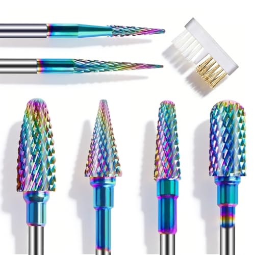 Depvko Juego de 6 fresas de uñas con cepillo de limpieza, brocas profesionales de carburo de tungsteno de 3/32 pulgadas, lima de cutículas, puntas de removedor para uñas de gel acrílico, manicura
