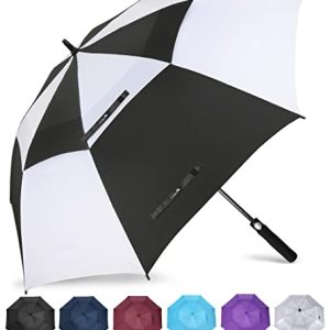ZOMAKE Paraguas Golf Antiviento Automatico 62 Pulgadas,Extra Grande Paragua Resistente con Doble Toldo Venteado Impermeable A Prueba de Viento Palo Paraguas para Hombre Mujer(Negro/Blanco)