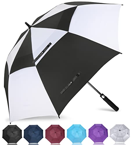 ZOMAKE Paraguas Golf Antiviento Automatico 62 Pulgadas,Extra Grande Paragua Resistente con Doble Toldo Venteado Impermeable A Prueba de Viento Palo Paraguas para Hombre Mujer(Negro/Blanco)