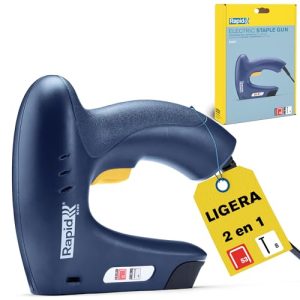 Rapid E100 Grapadora-clavadora eléctrica, Grapadora de tapicería 2 en 1 para proyectos de bricolaje, hogar y manualidades, Diseño ligero y ergonómico con contacto de seguridad en la punta (5001699)