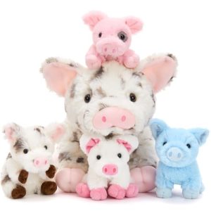 MorisMos Cerdo Teddy de Orejas Grandes con Cerditos Bebé en el Interior, Animal de Peluche Realista y Abrazable, Juguetes de Peluche Suaves, Regalos Kawaii para Niños y Niñas, Decoración de Fiestas de
