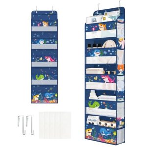 Clastyle Organizador para colgar sobre la puerta, diseño de animales del océano, organizador de almacenamiento colgante para ropa de niños, pañales, juguetes, armario, puerta, estante para colgar en