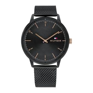 Tommy Hilfiger Reloj Analógico de Cuarzo para Hombre con Correa de Malla de Acero Inoxidable Negra – 1791845