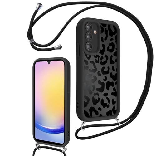 Xylota Funda con Cuerda para Samsung Galaxy A25 5G 6,5'', Silicona Cordon Carcasa, Ajustable Colgar Collar Correa de Cuello Cadena Colgante Protector Bumper Case para Samsung A25 5G,Leopardo