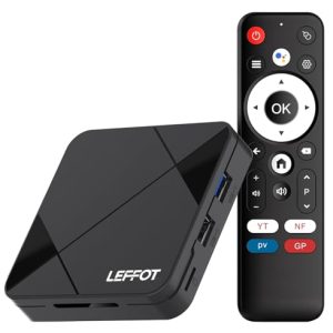 LEFFOT Android 14 TV Box 2025, 2GB de RAM + 16GB de ROM, RK3518 4K Ultra HD Android TV Streaming Box, Smart TVBox con Control de Voz, WiFi 6 BT 5.4 USB 3.0, HDR10, 100M Ethernet, RK3518 Quad-Core A53