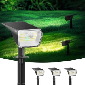 Linkind 2 en 1 Luz Solar con Sensor de Movimiento,3000K & 6500K,60-LEDs Lampara Solar Exterior Para Jardín con indicador de carga, Impermeable IP67,3 Piezas