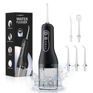 Irrigador Bucal Portatil, OasiSmile Irrigador Dental Eléctrico con Memoria Inteligente, 4 Modos y 5 Boquillas, IPX7 Impermeable 260ML USB-C Recargable Limpiador Interdental, Casa y de Viaje