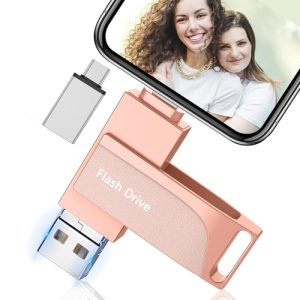 Pendrive 256GB para Phone,Levida Pen Drive USB 4 en 1,Memoria Externa USB 3.0,Photo Stick,Flash Drive USB Memory Stick para iOS,Android,Smartphone,Tablet,Laptop,PC,Foto/Video,Rosa Claro