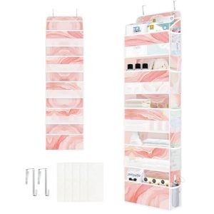 Clastyle Organizador Colgante Puerta Mujer Niña Mármo Bolsa Almacenamiento Colgante para Pañales Ropa Juguetes Almacenaje Colgante para Dormitorio Baño Camping, Rosa, 5 Bolsillos