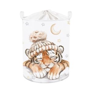 Clastyle Cestos Almacenaje Infantil Animal Durmiente Cesta Ropa Sucia Plegable para Habitación Bebé Dormitorio Cajas de Almacenaje Juguetes para Chico Chica,Tigre,36 * 45 cm