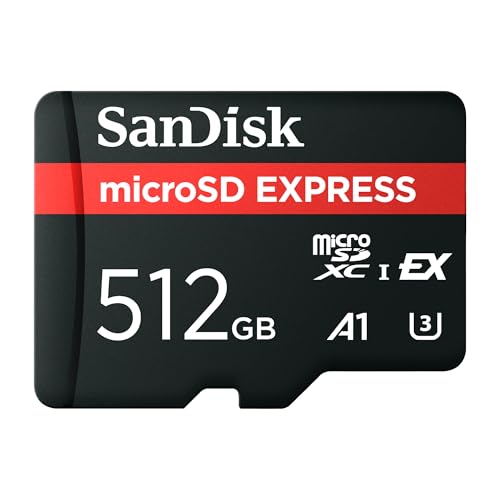 SanDisk Tarjeta microSD Express de 512 GB, hasta 880 MB/s de Velocidad de Lectura y hasta 650 MB/s de Escritura, con Velocidad de Escritura sostenida de 220 MB/s, U3, C10