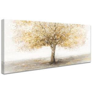 Marco de Madera Grandes Cuadros Decoracion Salon Modernos Lienzo Decorativos Abstracto Otoño Amarillo Árbol Pintura Imagen Foto Cuadros Decorativos Salon Comedor Dormitorio Decoracion Pared 50x120cm
