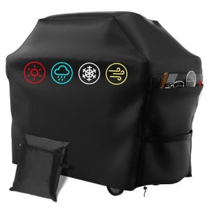 Funda para Barbacoa, Cubierta de Barbacoa Cover, con Bolsa de Almacenamiento y Cordón Ajustable, Protección Polvo/Viento/UV, Impermeable Resistente al Desgarro, 145x61x117cm (210D Oxford)