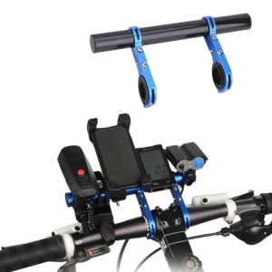 Extensor de Manillar de Bicicleta de Aluminio Soporte de Extensión de Bicicleta con Abrazaderas Dobles para Manillares con Diámetro de 25,4-31,8mm para GPS Teléfono Velocímetro Luz(Azul)