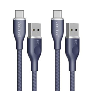 VOLTME Cable USB C Carga Rápida [1M, 2 pack] Cable Tipo C Nylon 60W, Compatible con iPhone 15 Pro Max, Galaxy S24 S23 S22, Huawei P50 P40 P30, Redmi 9A/10, Google Pixel, Azul