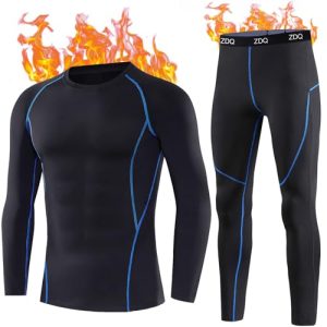 ZDQ Térmica Interior Ropa Hombre Térmicos Conjuntos Térmica Manga Larga Pantalones Largos Deportes Térmicas Invierno para Running Moto Ciclismo Fitness Negro S