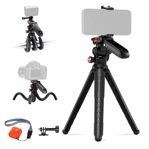 NEEWER Trípode Flexible Teléfono y Cámara con Control/Mango/Soporte Teléfono/Adaptador Cámara Acción, Mini Trípode Viaje Vlog Selfie Stick Compatible con iPhone GoPro Hero13 12 11 10 Samsung,TP36