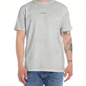 Replay Camiseta de algodón de manga corta para hombre, gris (Light Grey Melange M08), S