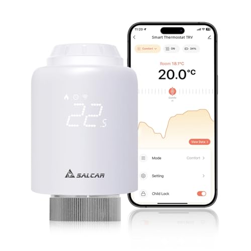 SALCAR Termostato Calefaccion WiFi Conexión Directa Termostato Compatible con Amazon Alexa & Google Assistant Cabezal Termostático Programable Tuya sin Puerta de Enlace Adicional